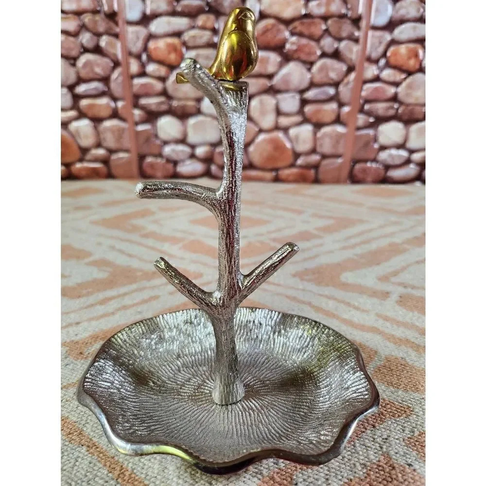 Two's Company Gold Bird on Branch Jewelry/Ring Holder Tree Stand Display Metal